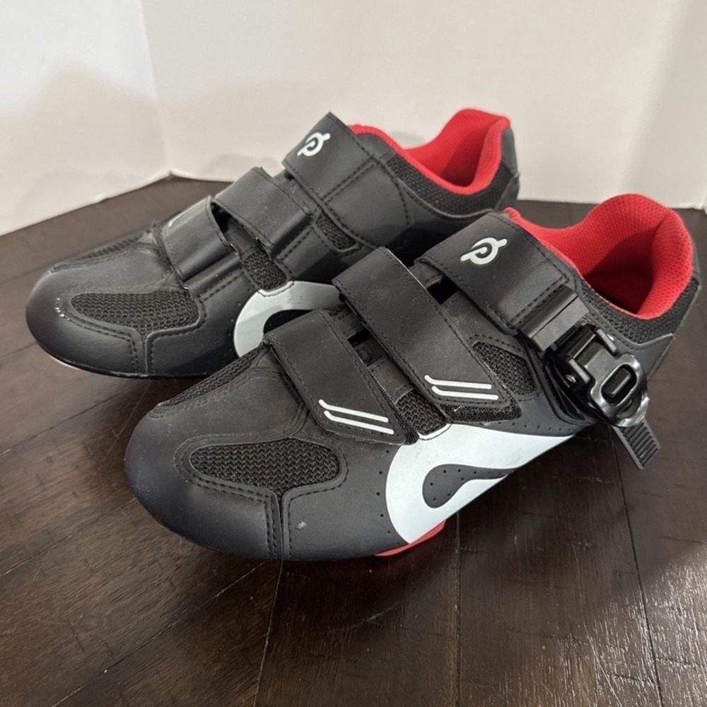 Peloton Cycling Shoes Black White Red Spin Cleats Size 42 Mens 9 Womens 11